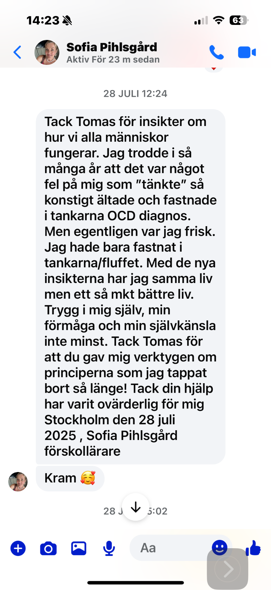 Testimonial från Sofia Pihlsgård